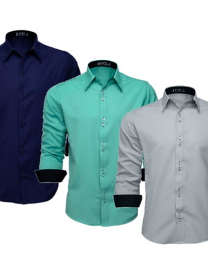 Kit 3 camisas social masculina manga longa lisa slim blusa