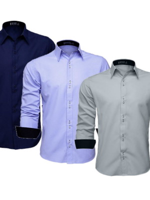 Kit 3 camisas social masculina manga longa lisa slim blusa