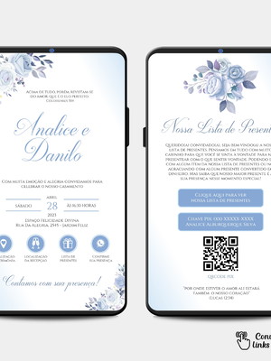 Convite interativo casamento azul serenity
