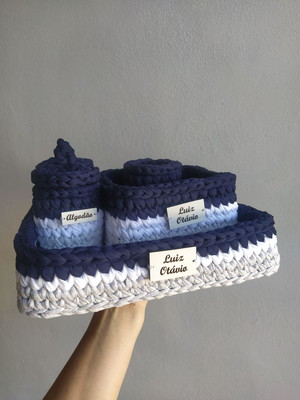 Kit higiene azul marinho cinza brancem fio de malha 5 peças