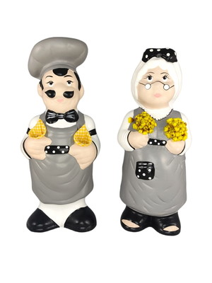 Casal vovo cozinheiro porta colher de pau cor cinza