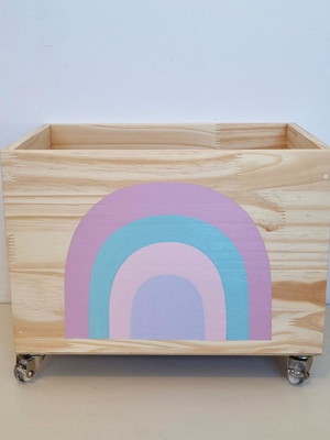 Caixote organizador de brinquedos arco-íris