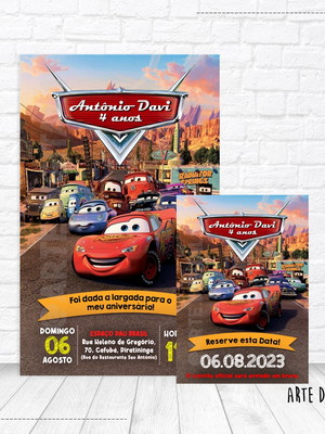 Convite virtual + save the date, relâmpago mcqueen