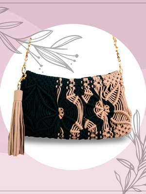 Bolsa de macramê malhada (preto/nude)
