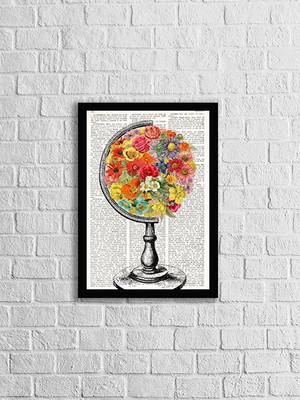 Quadro globo flores (a3- com vidro)