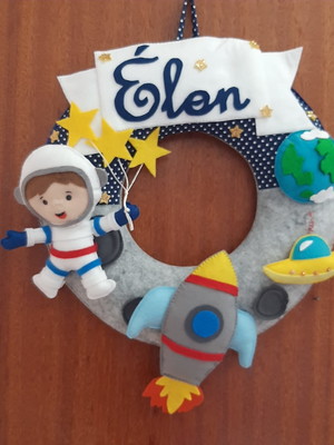 Enfeite porta maternidade - tema astronauta