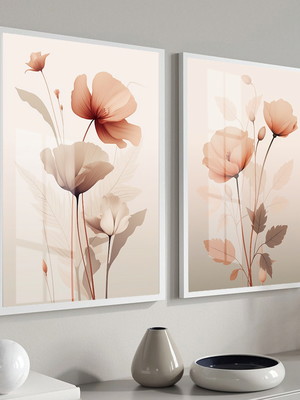 Kit 2 quadros decorativos flores modernas moldura e vidro