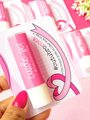 Card com hidratante labial (batom de cacau)- outubro rosa