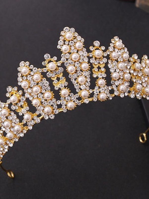 Coroa tiara porta coque dourada noivas debutantes t103