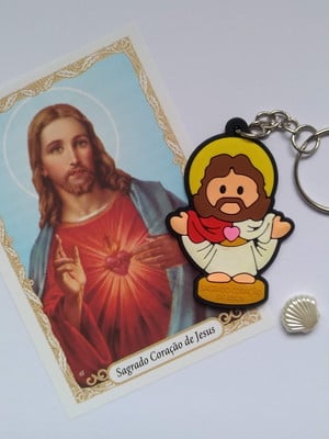 Chaveiro sagrado coração de jesus emborrachado com oração