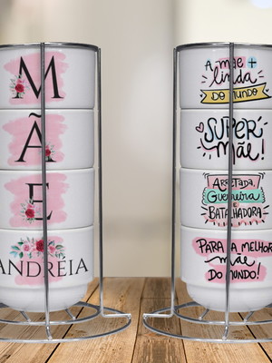 Torre de xícaras 4 unidades personalizado mãe, com suporte