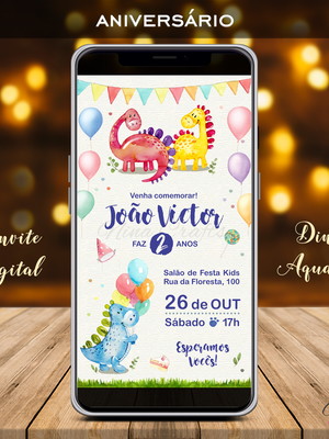 Convite digital dinossauros - dinos aquarela