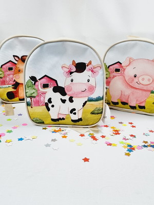 Mochila personalizada fazendinha aquarela + tag
