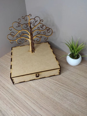 Porta jóias bijuteria caixa com gaveta árvore decorativo mdf
