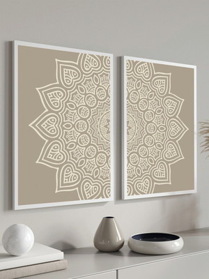 Kit 2 quadros mandala hall sala quarto boho com moldura