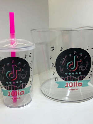 Kit pipoca festa tik tok copo 300ml e balde 1,5lt