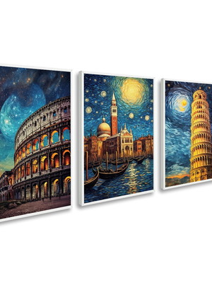 3 quadros pontos turístico roma coliseu molduras