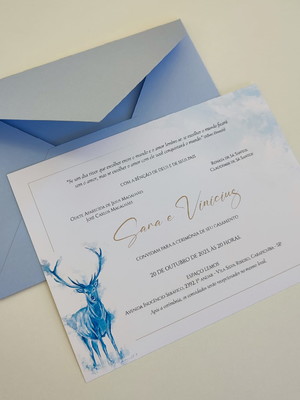 Convite casamento com envelope azul serenity harry potter