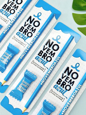 Cartão com caneta e balinha- novembro azul