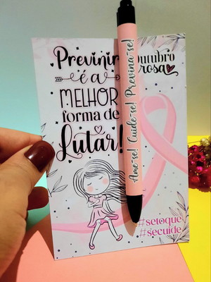 Cartão com caneta- outubro rosa