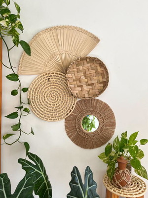 Conjunto de palhas e mandala de macramê (4 peças)