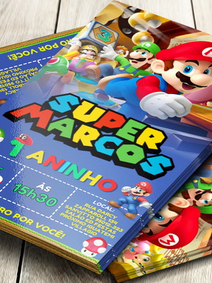 Convite impresso super mario