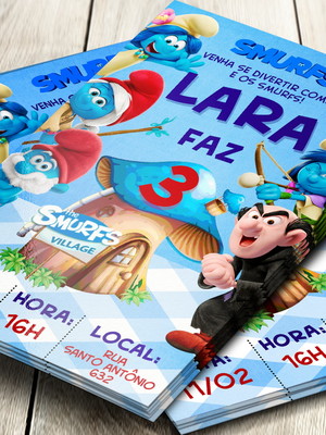 Convite impresso smurfs