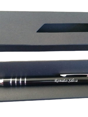 Lapiseira metal alumínio personalizada nome + estojo papelão
