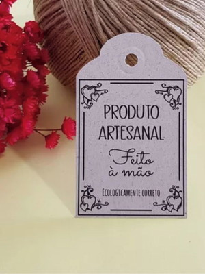 Tag papel reciclado personalizada 8x5 2 lados 100un + cordão