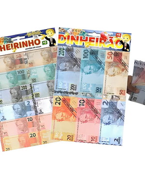 Kit 350 mini dinheirinho de brinquedo falso para brincar
