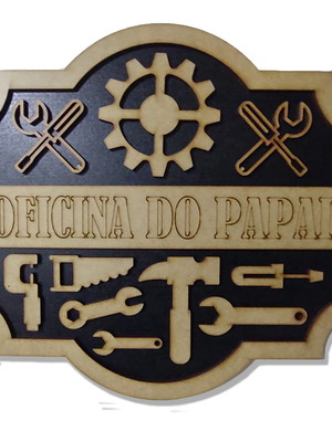 Placa decorativa em mdf oficina do papai