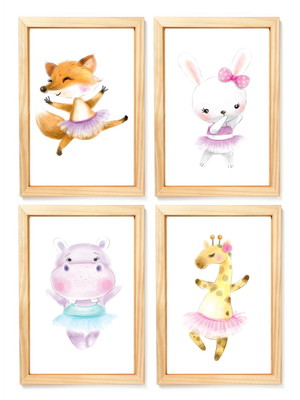 Kit quadro decorativo quarto menina bailarina animais