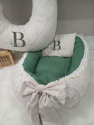 Kit ninho de bebe e almofada amamentação em linho