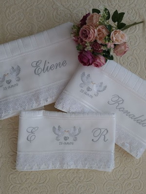 Kit banho/rosto presente bodas de prata com renda guipir
