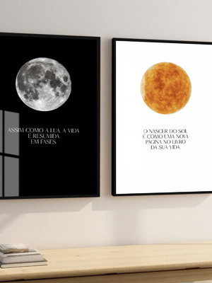 Quadro decorativo lua frases sol moderno vidro e moldura