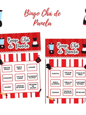 Bingo chá de panela - vermelho/preto (50 cartelas) - pdf