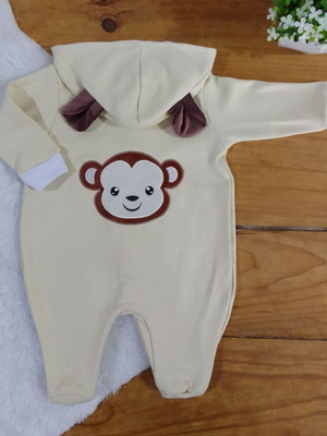 Macacão longo para bebê zoo macaquinho marrom 01 peça