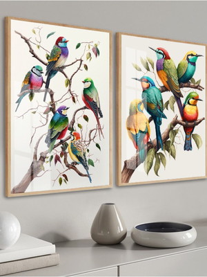 2 quadros pássaros passarinhos animais com molduras