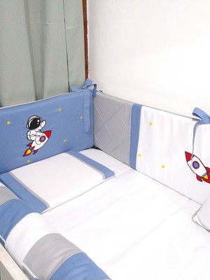 Kit berço astronauta azul e cinza