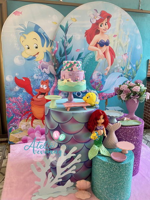 Locação/aluguel kit decoração pequena sereia ariel 8 rj
