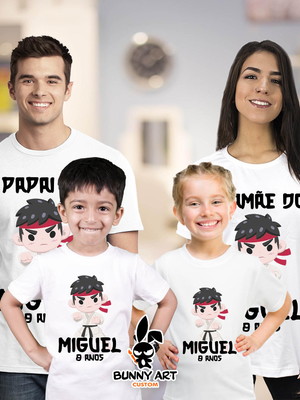 Kit 4 camisetas família aniversário - artes maciais karate