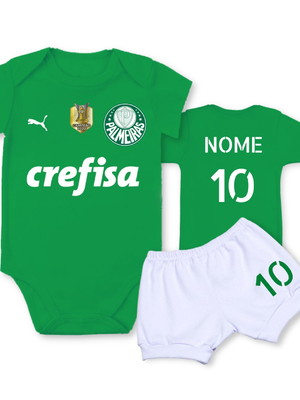 Conjunto de bebê palmeira.s patch brasileirão = body e short