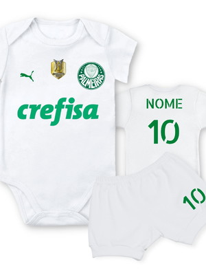 Conjunto de bebê palmeira.s branco patch brasileirão
