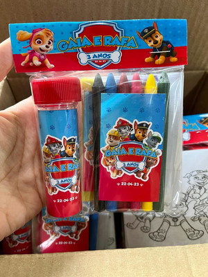 Kit massinha, giz de cera e bolinha de sabão patrulha canina