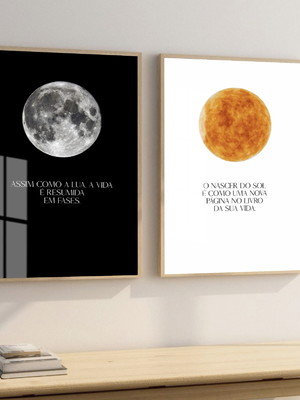 Quadro decorativo com vidro lua sol com vidro e moldura