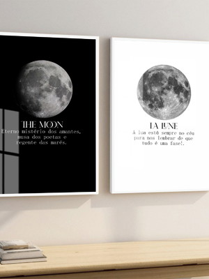 Kit quadro decorativo com vidro lua preto e branco moderno