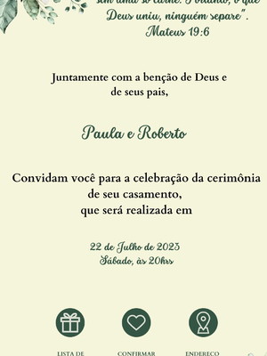 Convite de casamento interativo branco e verde