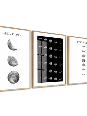 Quadro decorativo lua cheia minguante fases com moldura