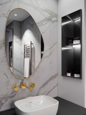 Espelho orgânico com moldura metalizada slim dourado