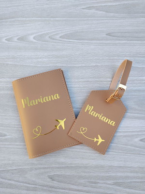 Kit porta passaporte e tag de mala personalizados